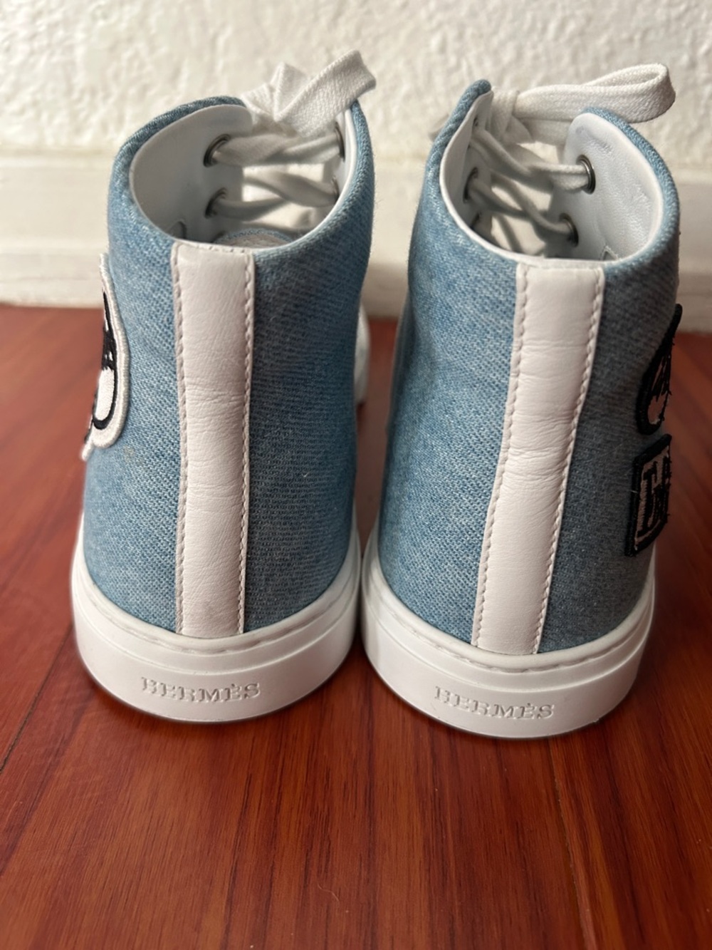 Hermes Denim Blue and White High-Top Sneakers - Picture 7 of 8